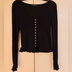 Trixxi Black Button-Down Long Sleeve Top